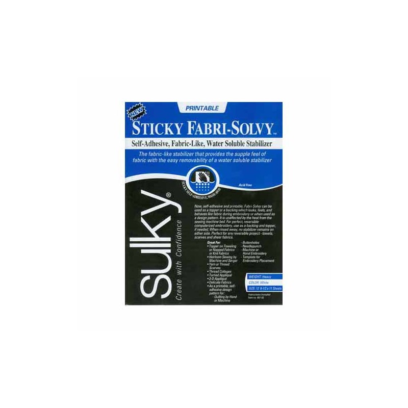 SULKY Sticky Fabri-Solvy - White - 21.5 x 28cm (81⁄2″ x 11″) - 12 sheets